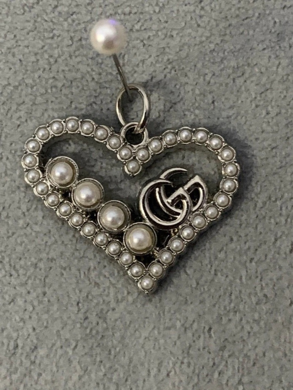 Elegant Upcycled Faux Pearl Heart Silver Charm